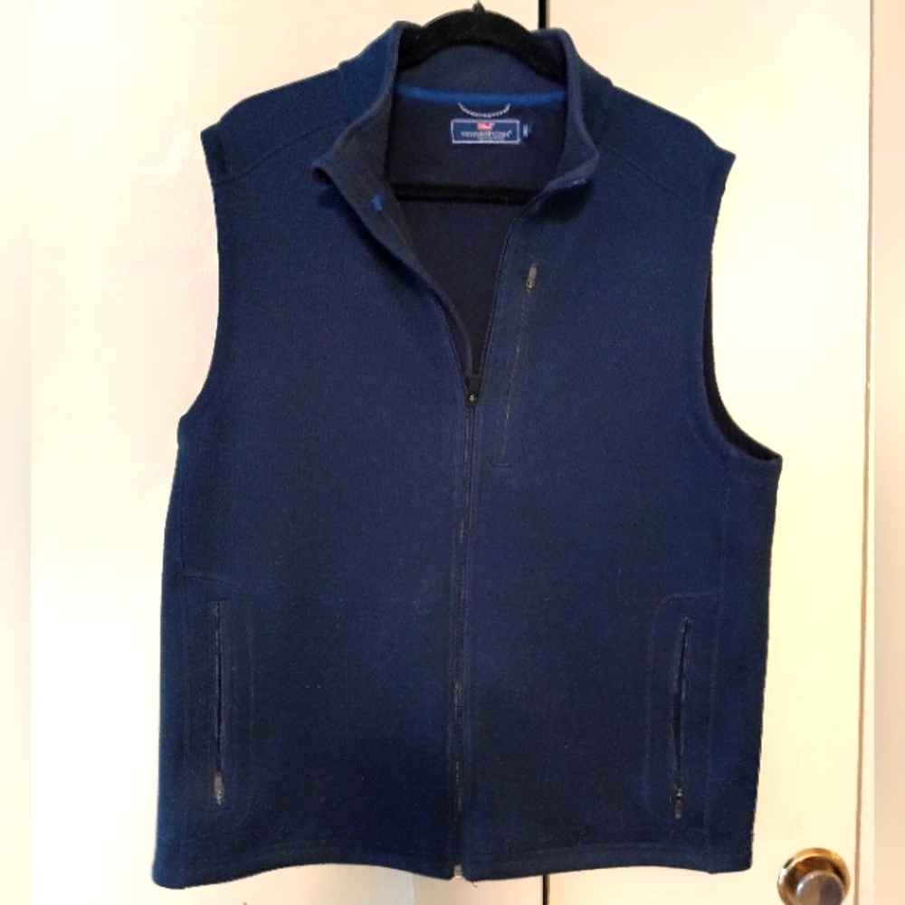 Vineyard Vines Vest Mens Large Blue Full Zip Polyester Sleeveless Casual Preppy